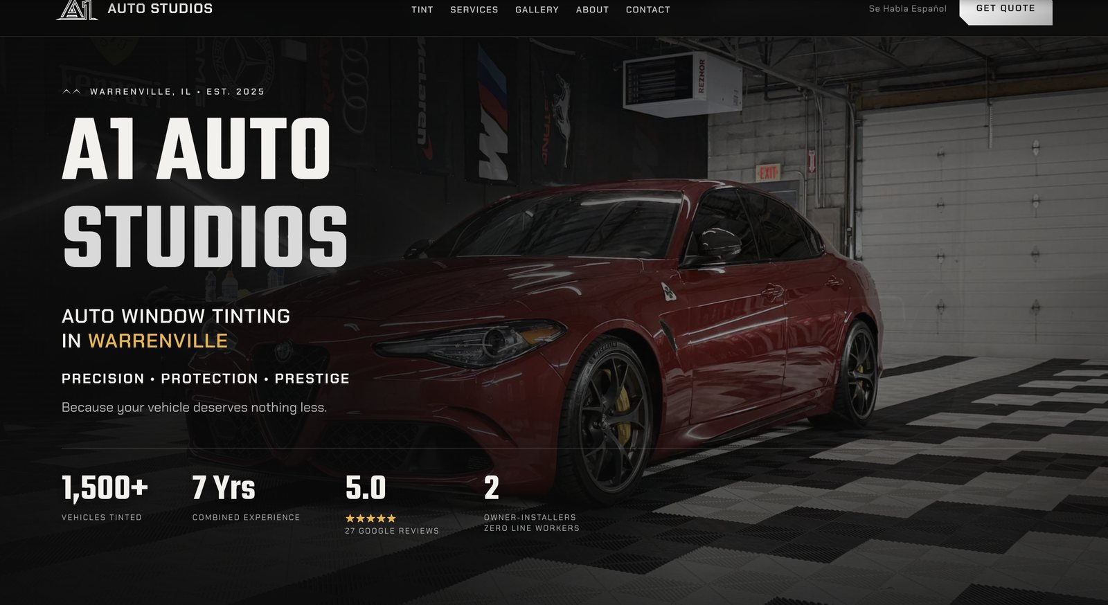 A1 Auto Studios website on desktop