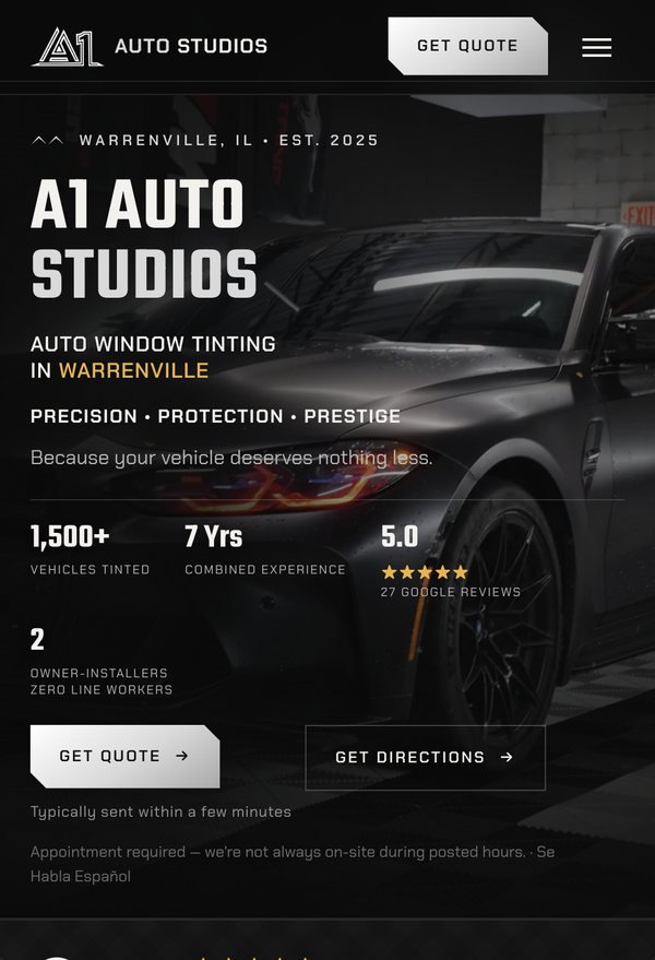 A1 Auto Studios website on mobile